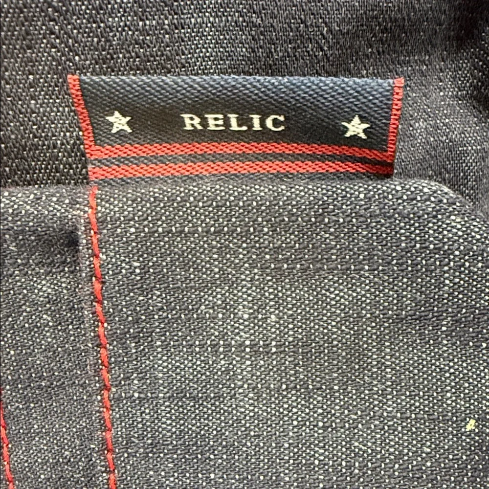 Vintage Relic Denim Backpack with Red Stitching and Matching Pouch